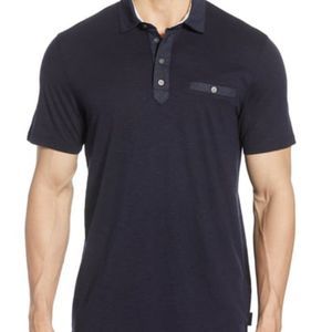 TED BAKER Saharah Geo Collar Regular Fit Polo Shirt In Navy